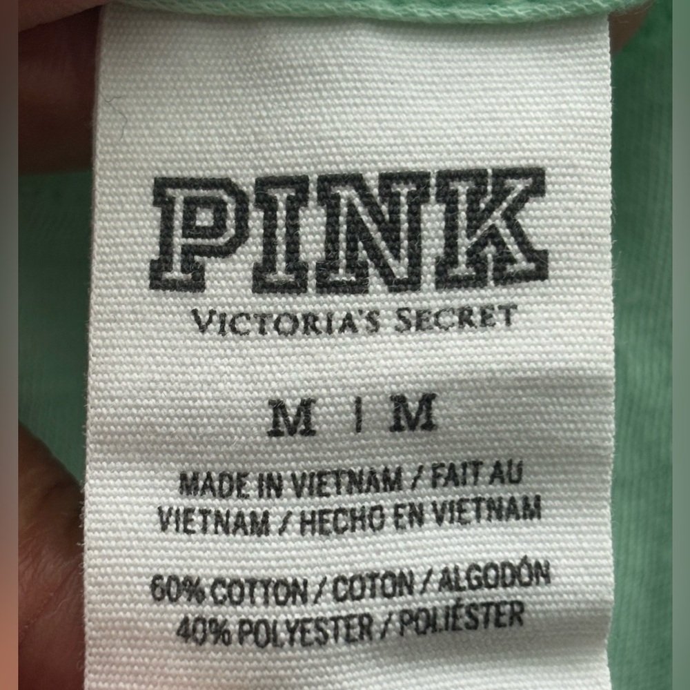 Victoria’s Secret PINK Mint Green Short Sleeve Logo Tee Navy & White Size Med - Picture 7 of 7